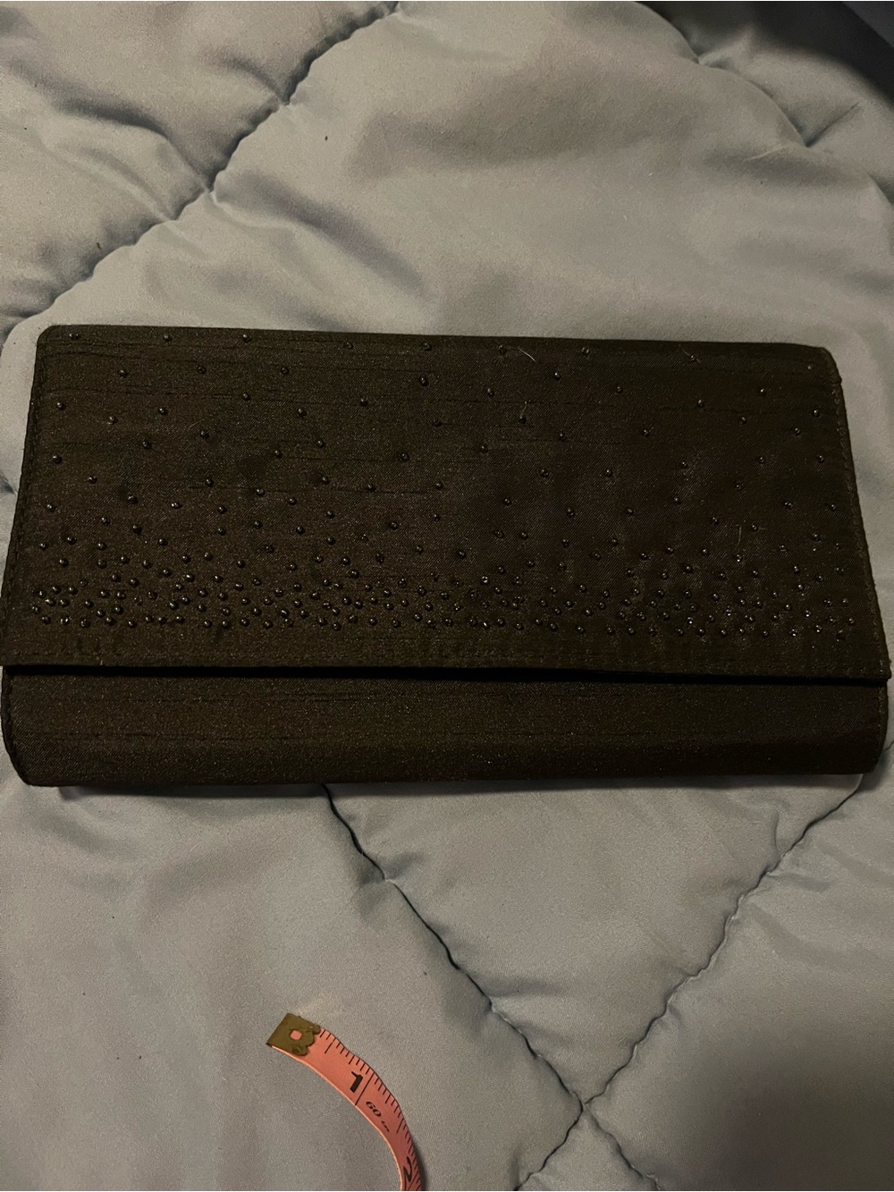 Liz Claiborne Black Beaded Accent Satin Clutch Evening Bag